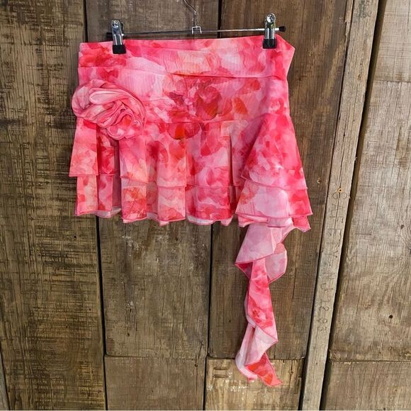 NWT SUPERDOWN Mila Corset Set Pink print mesh mini dress top skirt Revolve M - Picture 11 of 14